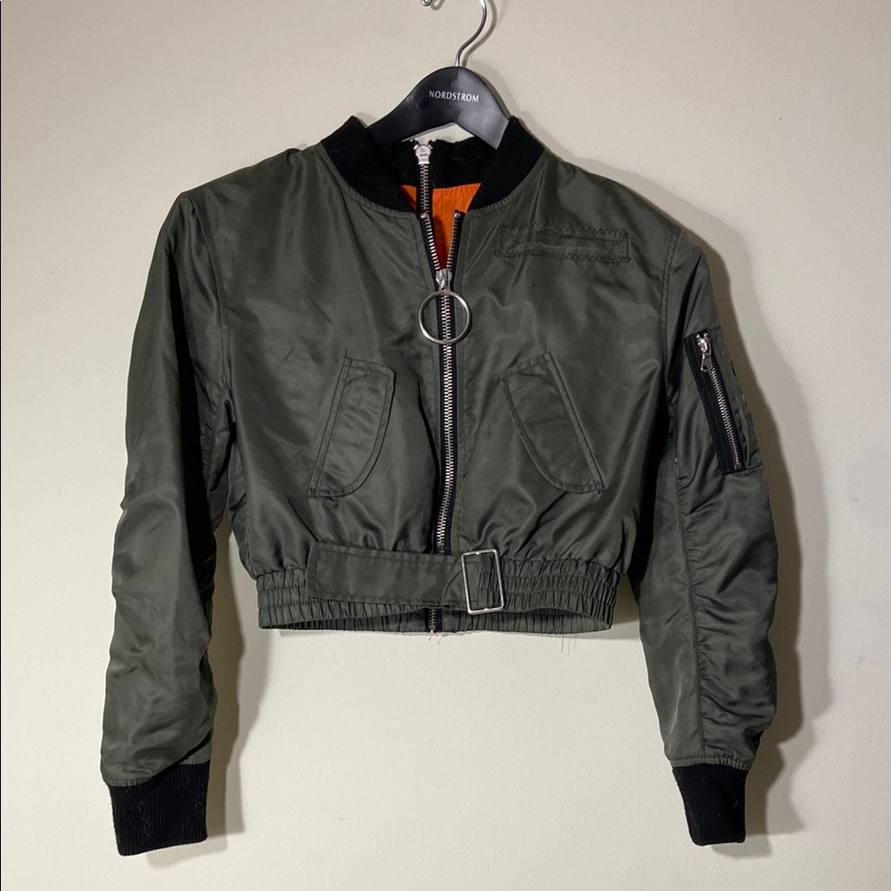Zara Cropped Bomber With Back Zipper